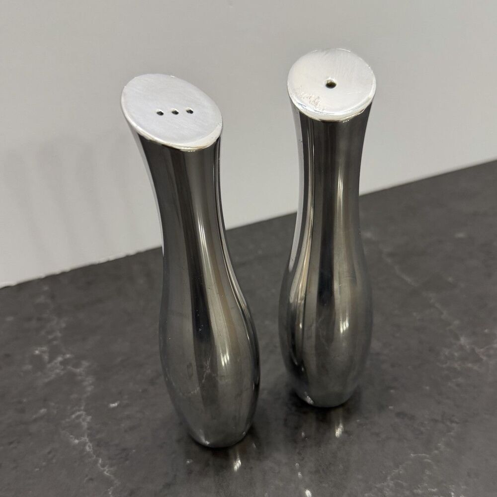 Nambe Studio #6089 Salt & Pepper Shakers Set 1985 Modern Metal Mid Century Style